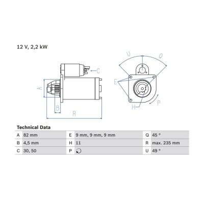 BOSCH  0 986 025 550 D&eacute;marreur Performance du d&eacute;marreur: 22kW Volt: 12V Nbr. dents: 11