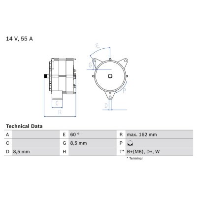 BOSCH  0 986 031 270 Alternateur 14V 55A MERCEDES-BENZ: UNIMOG