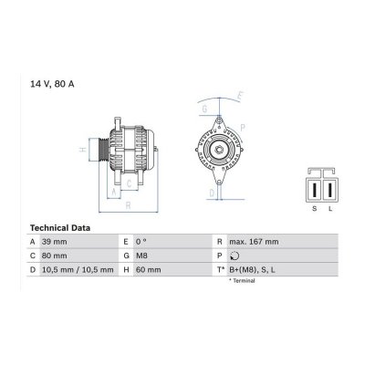 BOSCH  0 986 045 701 Alternateur 14V 80A NISSAN: Almera Tino, Almera II 3/5 portes, Primera 5 portes