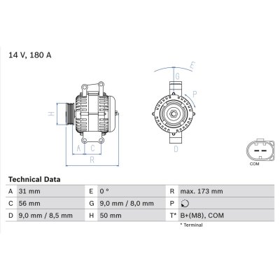 BOSCH  0 986 047 670 Alternateur 14V 180A MERCEDES-BENZ: Classe E Berline, Classe ML, CLK Coupe
