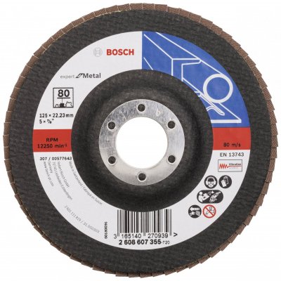 BOSCH  10 Plateau &Agrave; Lamelles X551 Pour M&eacute;taux Diam&egrave;tre 125 Mm, Grain 80, Coud&eacute;