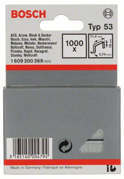 BOSCH  - 1000 agrafes 18/11,4 mm type 53 1609200369