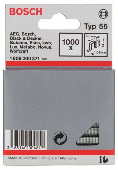 BOSCH ACCESSORIES Bosch - 1000 Agrafes &agrave; dos &eacute;troit de type 55 6 x 1,08 x 14 mm