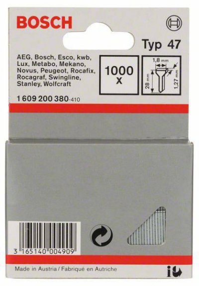 BOSCH  1609200380 Clou Type 47 1,8 X 1,27 X 28 Mm, 1000 Pi&egrave;ces