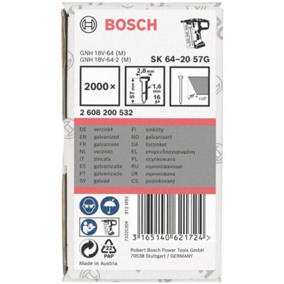 BOSCH  2000 Pointes &Agrave; T&ecirc;te Frais&eacute;e 20&deg; 1.6/16 G &middot; Version Galvanis&eacute;e
