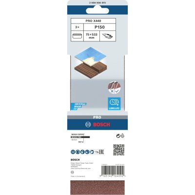 BOSCH  2608606073 Bande Abrasif 75 X 533 Mm Grain 150 Set De 3 Pi&egrave;ces
