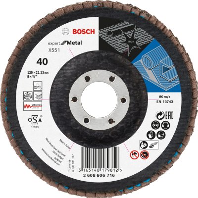BOSCH  2608606716 Plateau &agrave; Lamelles Diam&egrave;tre Bomb&eacute; 125 Mm Grain 40