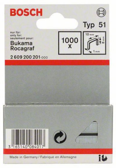 BOSCH ACCESSORIES Bosch 2609200201 Lot De 1000 Agrafes Type 51 8 X 10 Mm