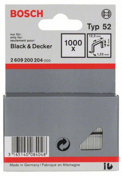 BOSCH  2609200204 Lot De 1000 Agrafes 6 / 12,3 Mm Type 52