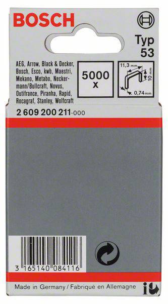BOSCH  2609200211 Lot De 1000 Clous Fins Type 53 11,4 X 0,74 X 10 Mm