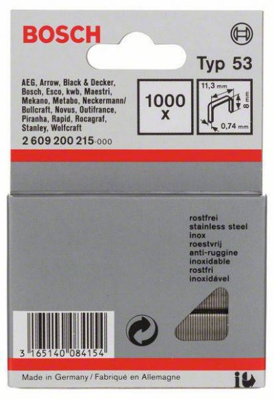 BOSCH  2609200215 Agrafe &agrave; Fil Fin Type 53 11,4 X 0,74 X 8 Mm