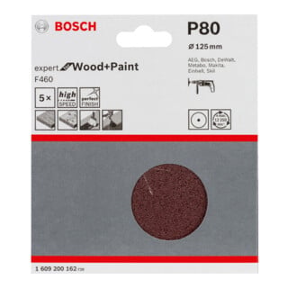 BOSCH  Accessories 1609200162 Kit de 5 Feuilles abrasive F460 125 mm 80