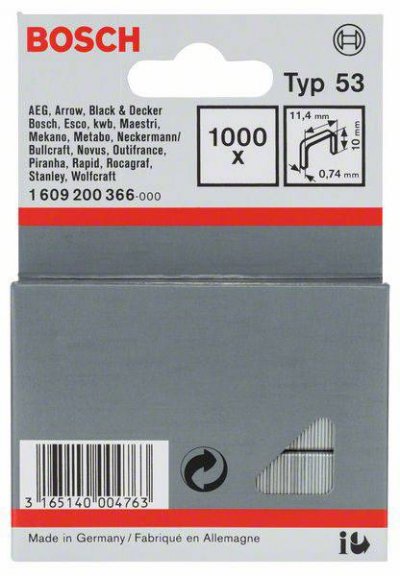 BOSCH ACCESSORIES  1609200366 Agrafes 10 / 11,4 mm 1000 pi&egrave;ces Type 5