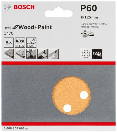 BOSCH  Accessories 2608605068 Disque abrasif 5 pi&egrave;ces 125 mm Grain K60