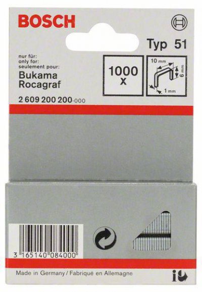 BOSCH  Accessories 2609200200 Agrafes 6 / 10 mm 1000 pi&egrave;ces Type 51