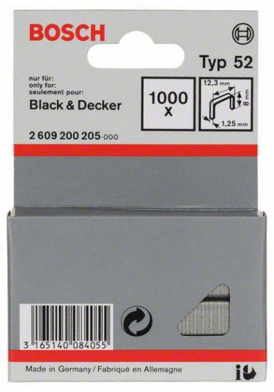 BOSCH  Accessories 2609200205 Agrafes 8 / 12,3 mm 1000 pi&egrave;ces Type 52