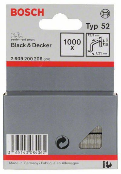 BOSCH  Accessories 2609200206 Agrafes 10 / 12,3 mm 1000 pi&egrave;ces Type 52