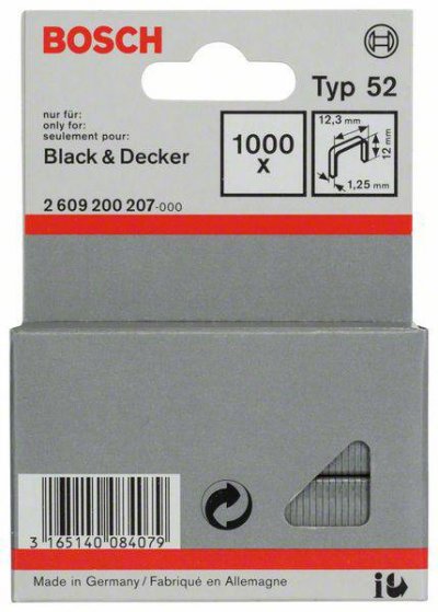 BOSCH  Accessories 2609200207 Agrafes 12 / 12,3 mm 1000 pi&egrave;ces Type 52