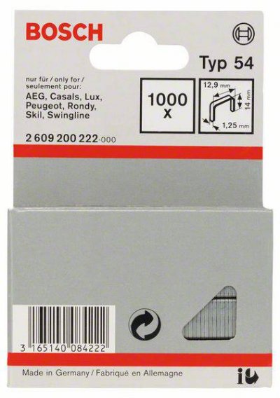 BOSCH ACCESSORIES  2609200222 Agrafes 14 / 12,9 mm 1000 pi&egrave;ces Type 54