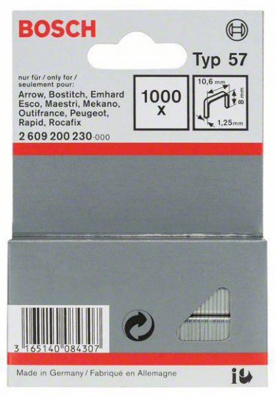 BOSCH ACCESSORIES  2609200230 Agrafes 8 / 10,6 mm 1000 pi&egrave;ces Type 57