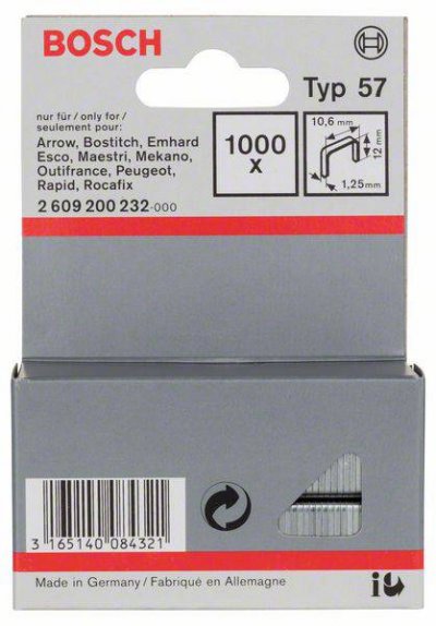 BOSCH  Accessories 2609200232 Agrafes 12 / 10,6 mm 1000 pi&egrave;ces Type 57