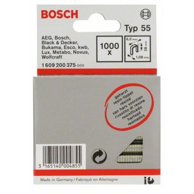 BOSCH  Agrafe A Dos &Eacute;troit Type 55 R&eacute;sin&eacute;e 6 X 1,08 X 28 Mm X 1000
