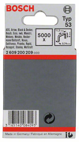 BOSCH  agrafe &agrave; fil fin Typ 53, 11,4 x 0,74 x 6 mm, paquet de 5000