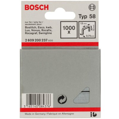BOSCH  agrafes a fil fin type 58 - 13 x 0,75 x 12 mm - lot de 1000