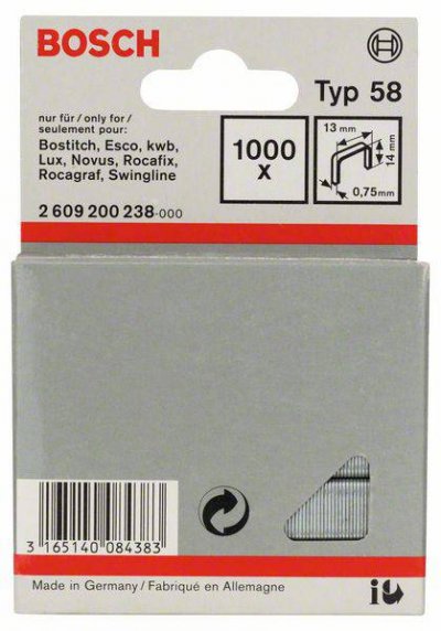 BOSCH  agrafes a fil fin type 58 - 13 x 0,75 x 14 mm - lot de 1000