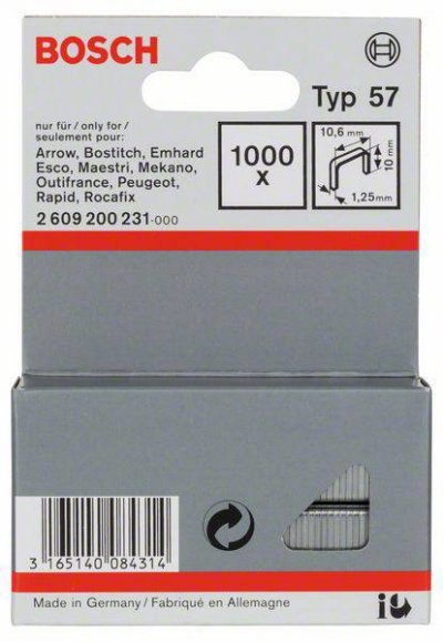 BOSCH  agrafes a fil plat type 57 - 10,6 x 1,25 x 10 mm 2.609.200.231