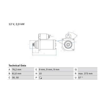 BOSCH  D&eacute;marreur pour VOLKSWAGEN: Transporter (Ref: 0 986 021 870)