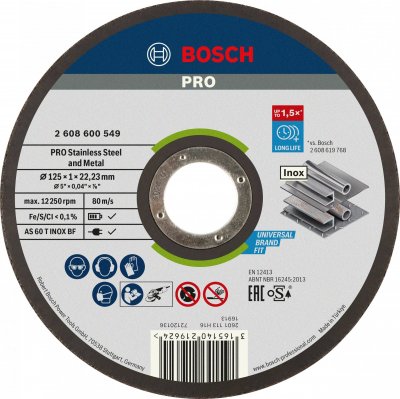 BOSCH  Disque &agrave; tron&ccedil;onner pour m&eacute;tal &agrave; moyeu plat - 1,0x125mm - Inox