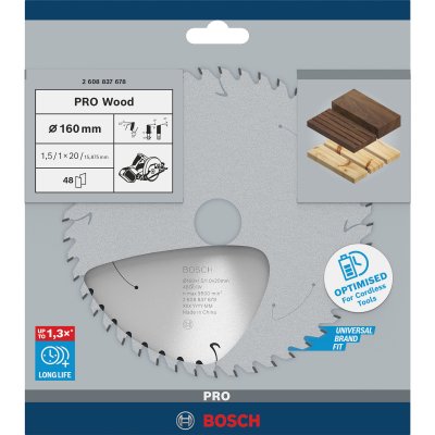 BOSCH  - Lame de scie circulaire standard pour bois, 160x1.5 / 1x20, 48 dents