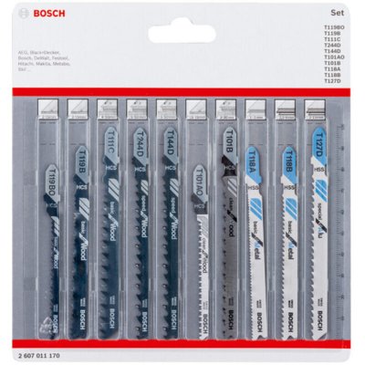 BOSCH  Lames de scie sauteuse Wood+Metal, set de 10 pi&egrave;ces - 2607011170