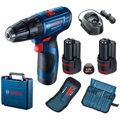  Bosch - Perceuse visseuse 12V 2x2,0 Ah Li-Ion avec jeu de 23 accessoires GSB120-LI - 06019