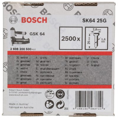 BOSCH  Pointe &agrave; t&ecirc;te frais&eacute;e SK64 25G 1,6 mm, 25 mm, galvanis&eacute;