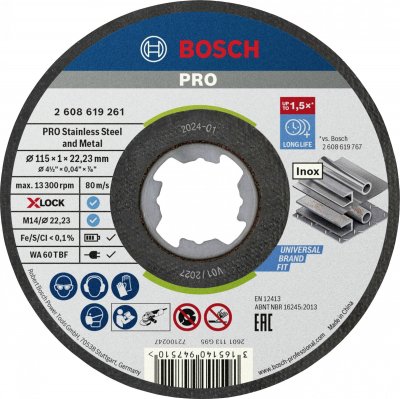 BOSCH  X-lock Std Inox Metal Cutting Disc 115x1 Mm Clair