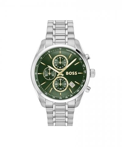 BOSS  Montre &agrave; cadran vert et bracelet en acier Couleur argent&eacute;e pcs. Men