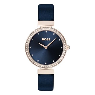 BOSS  Montre Analogique &agrave; Quartz pour Femme avec Bracelet en Cuir Bleu - 1502477