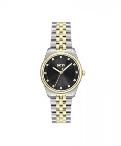 BOSS  Montre avec cadran noir et bracelet bicolore Couleur argent&eacute;e pcs. Women
