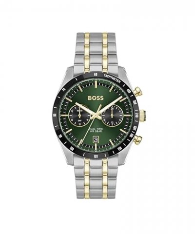 BOSS  Montre avec cadran vert et bracelet bicolore Couleur argent&eacute;e pcs. Men