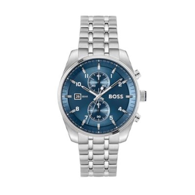 BOSS  Montre chronographe &agrave; cadran bleu et bracelet en acier Couleur argent&eacute;e pcs. Men