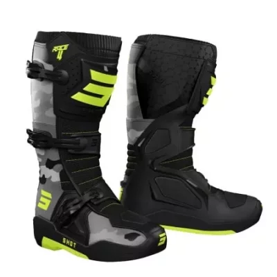 OLYMPE Bottes cross Shot Race 4 camouflage/gris/jaune fluo- 45
