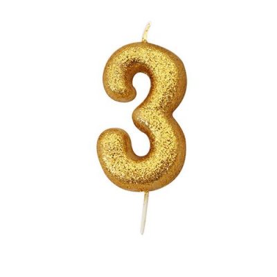 ANNIVERSARY HOUSE Bougie d'anniversaire chiffre 3 or