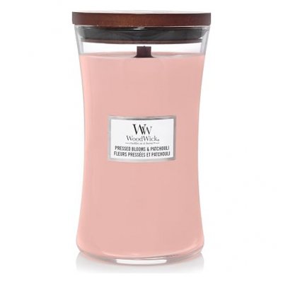 WOODWICK Bougie fleurs press&eacute;es patchouli grand mod&egrave;le - - Rose -