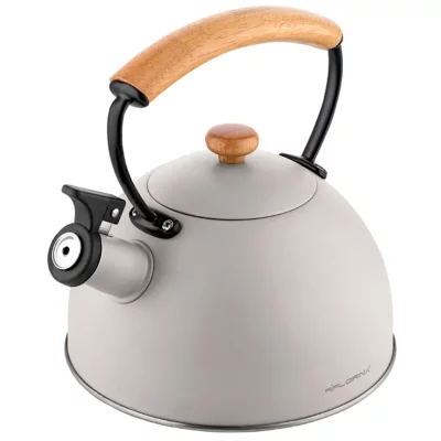 FLORINA Bouilloire &agrave; Induction Th&eacute;i&egrave;re Sifflet 2,3L Acier Inox. Poign&eacute;e en Bois,, Wooden, , Gris