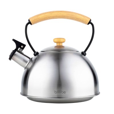 BRIEBE Bouilloire &agrave; Induction Th&eacute;i&egrave;re Sifflet 2,3L Acier Inox. Retro, Poign&eacute;e en Bois Inox Wooden