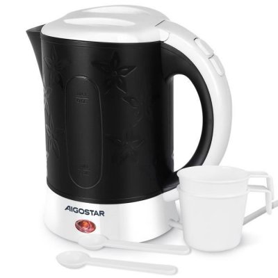 AIGOSTAR Bouilloire de voyage  Cooltravel - 0.6L, sans BPA, tasses et cuill&egrave;res incluses