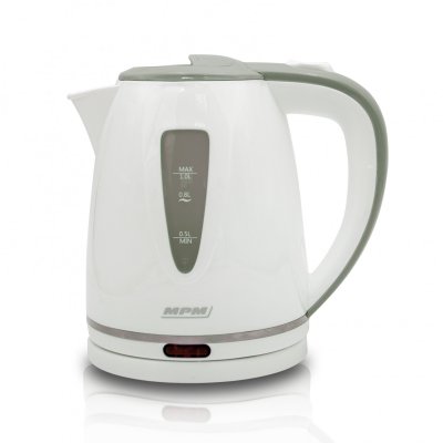 MPM Bouilloire &eacute;lectrique 1 litre, sans BPA, r&eacute;sistance cach&eacute;e sans fil 360&ordm;, , MCZ-64, 1200, Blanc