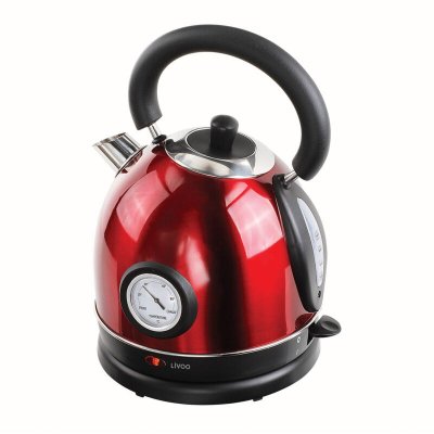 LIVOO Bouilloire &eacute;lectrique avec thermom&egrave;tre sans fil rouge - 1,8L - 1800W